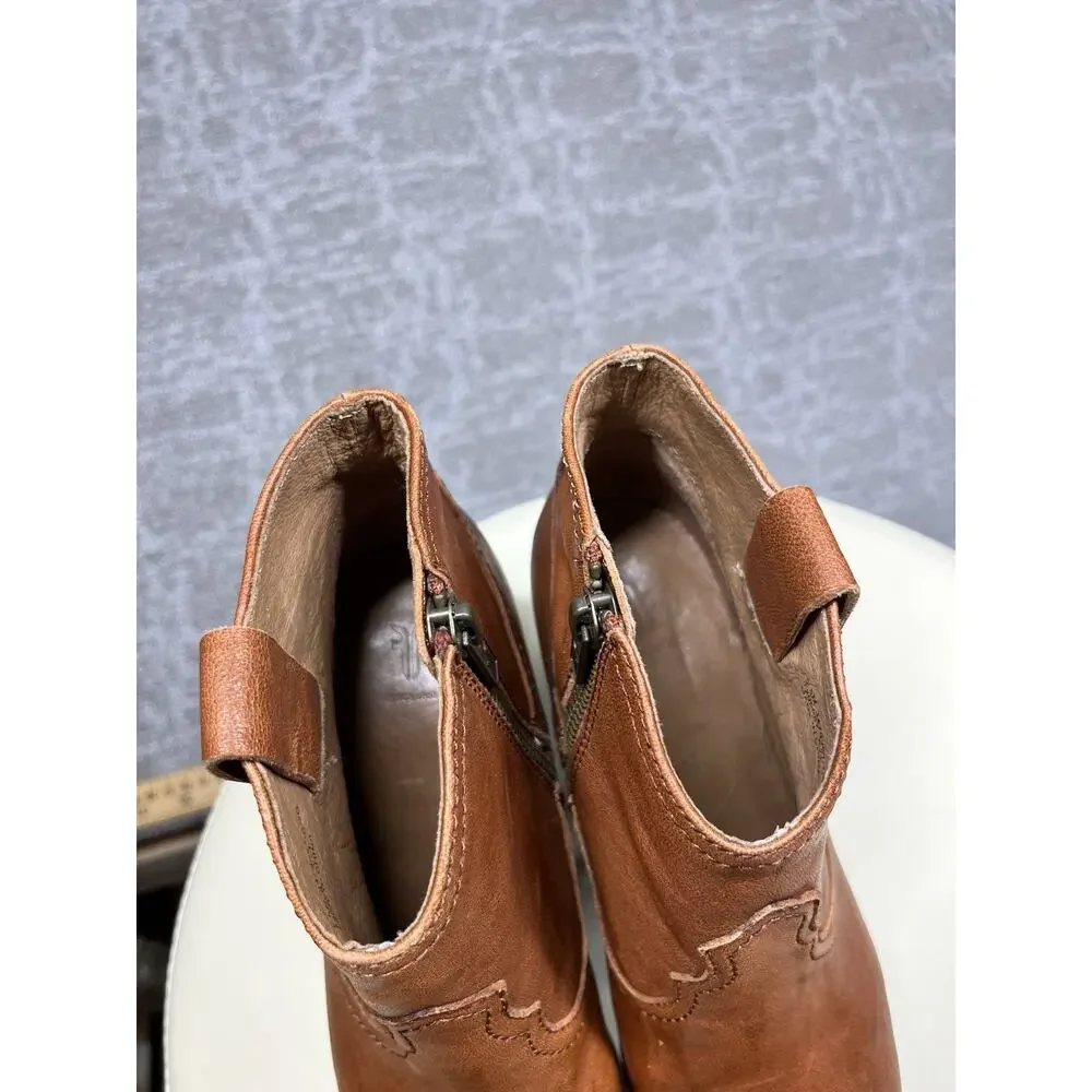 Frye Reina Cognac Leather Ankle Bootie 3479257 COG Women US 5.5